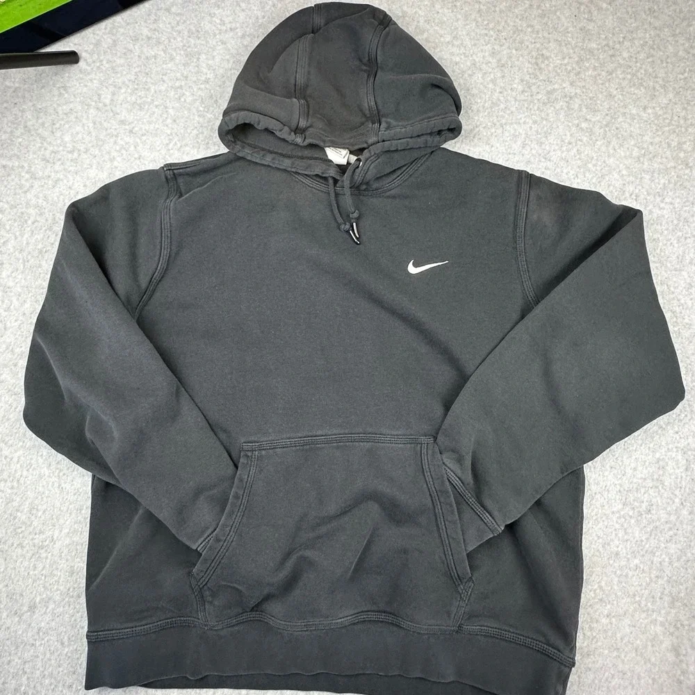 Nike Mens XL Embroidered Swoosh Hoodie Faded Black Pullover Fleece Sweatshirt